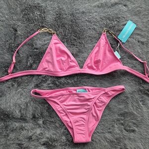 NWT Melissa Odabash Pink Bikini with Gold Details